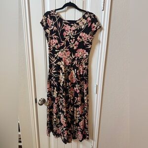Chaps Black Maxi Dress with Pink and Cream Floral Print
